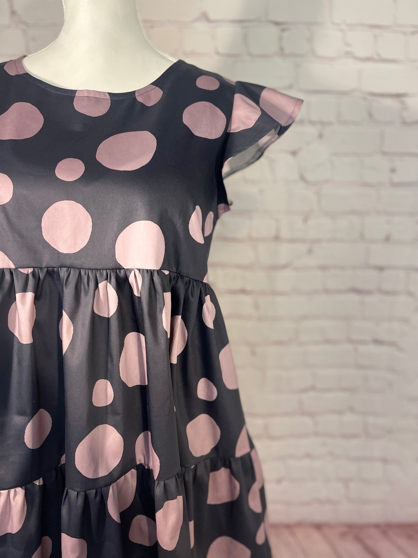 053 DESIGN YOUR OWN Organic Cotton Dark Blue/ Blush Pink Polka Dot Dress