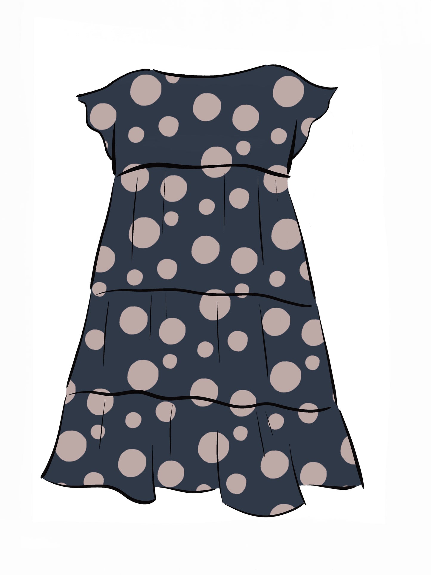 053 DESIGN YOUR OWN Organic Cotton Dark Blue/ Blush Pink Polka Dot Dress