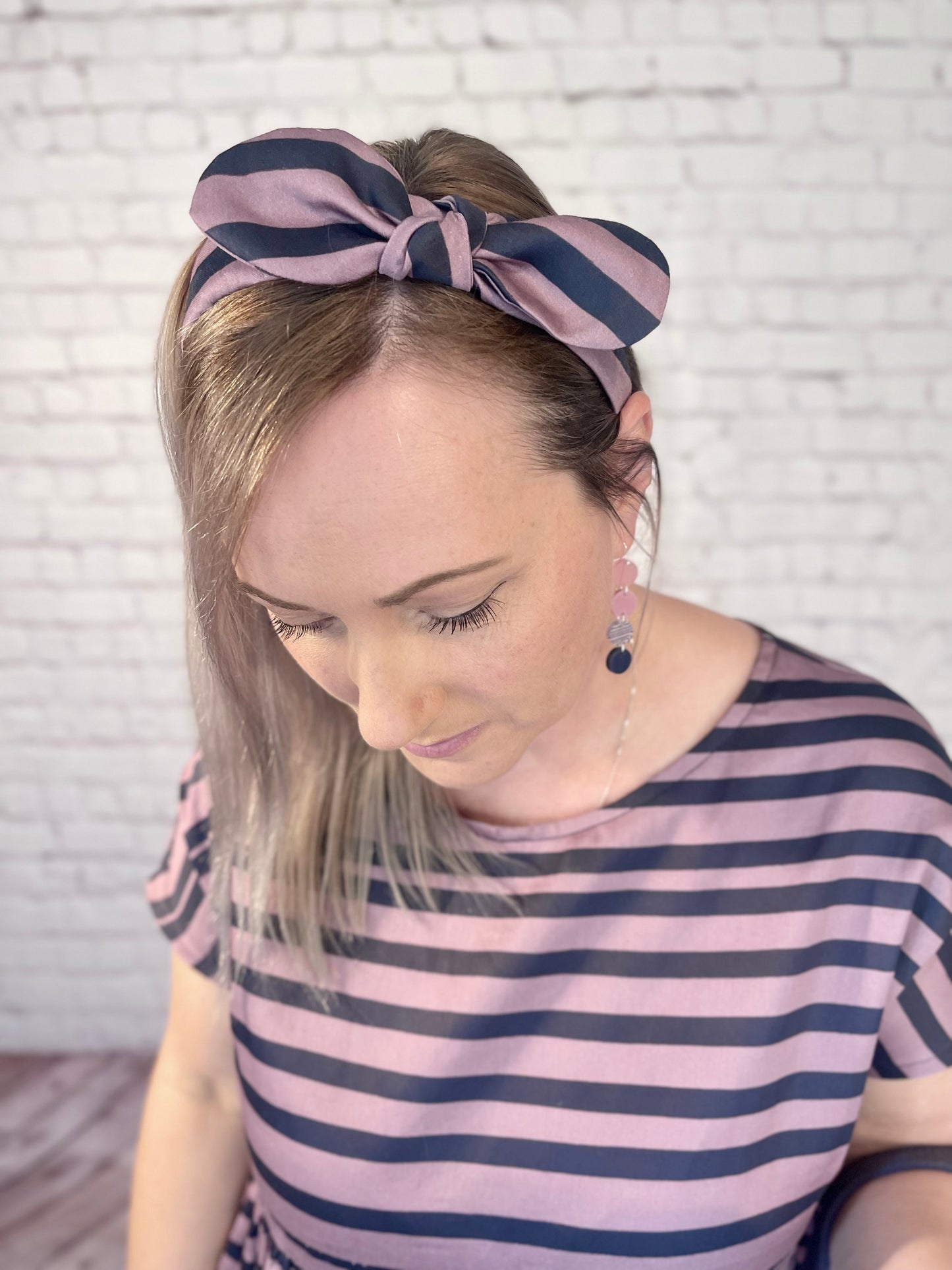 051 DESIGN YOUR OWN Organic Cotton Blush Pink/ Dark Blue Striped Dress