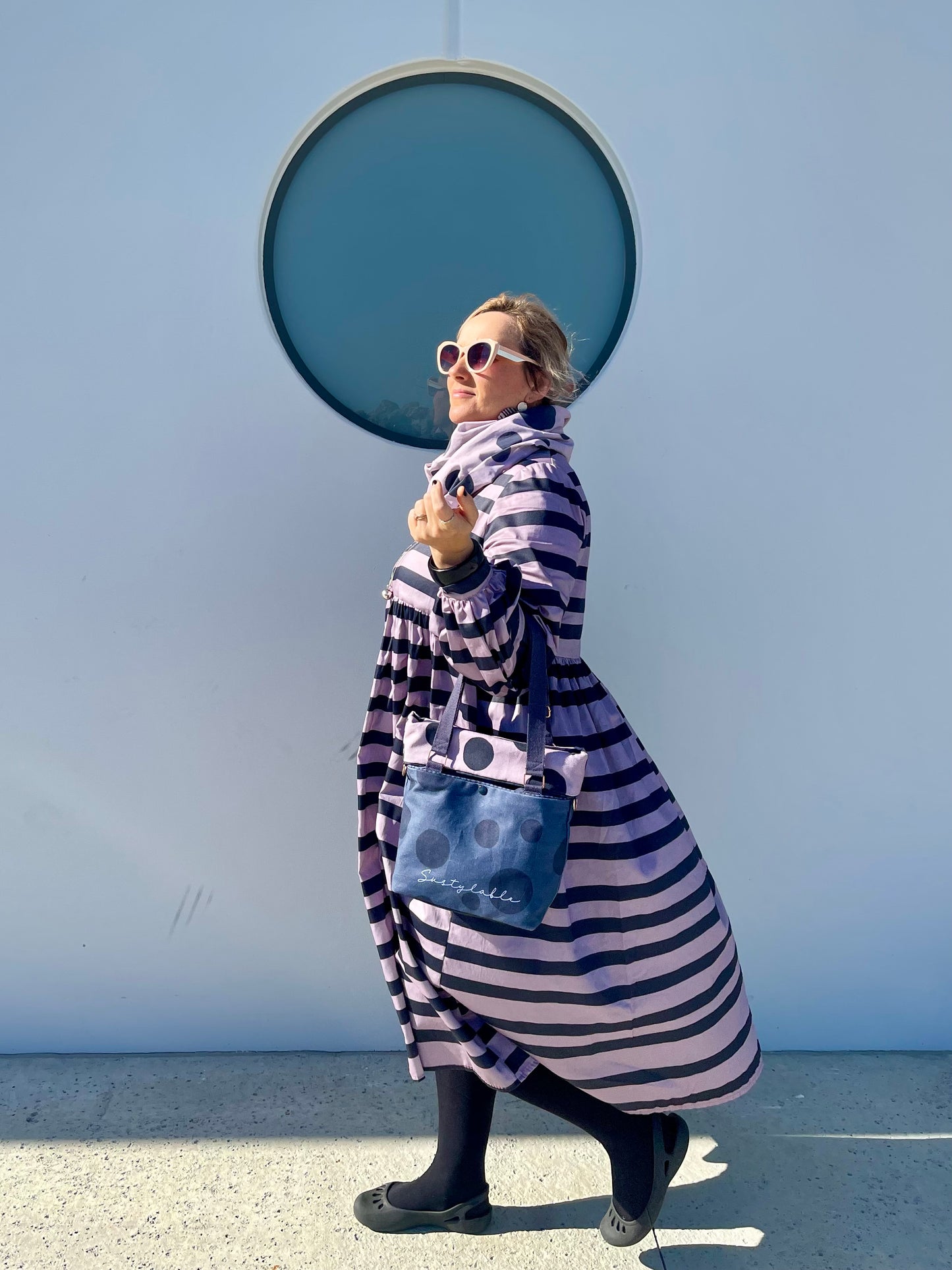 051 DESIGN YOUR OWN Organic Cotton Blush Pink/ Dark Blue Striped Dress