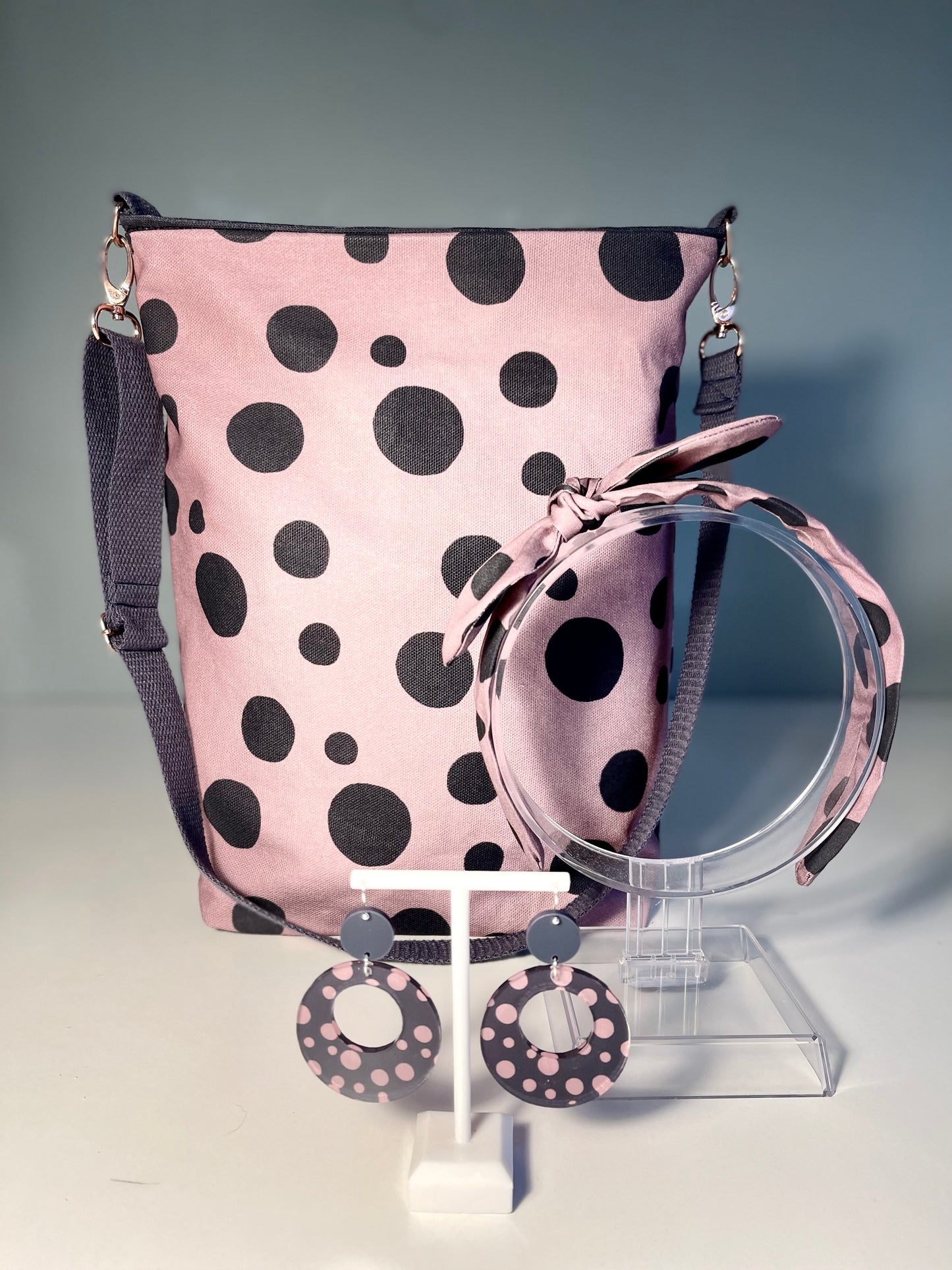 047 Dark Pink Spots and Stripes Earrings