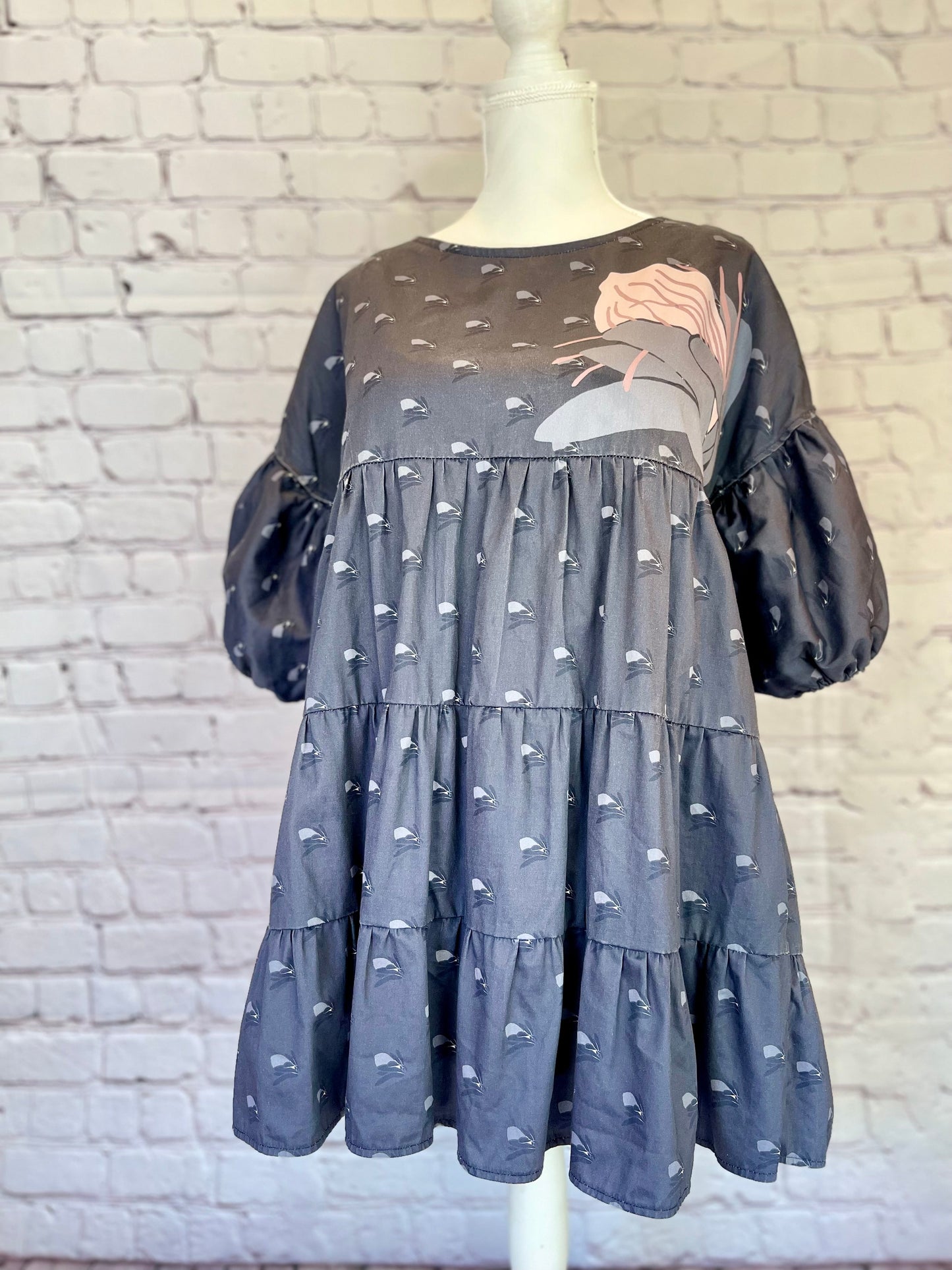 008 DESIGN YOUR OWN Organic Cotton “Protea” Dress Navy Blue