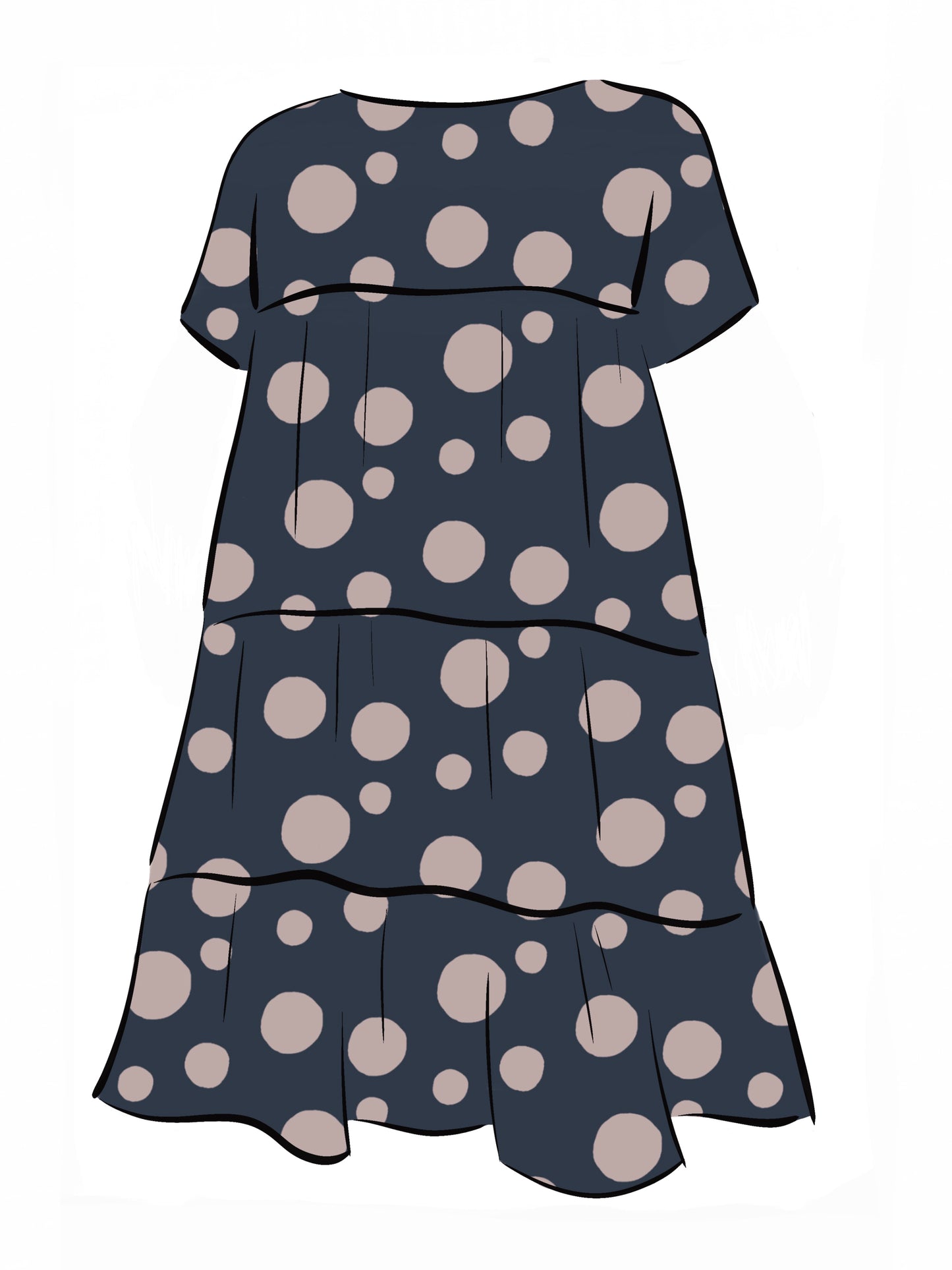 053 DESIGN YOUR OWN Organic Cotton Dark Blue/ Blush Pink Polka Dot Dress