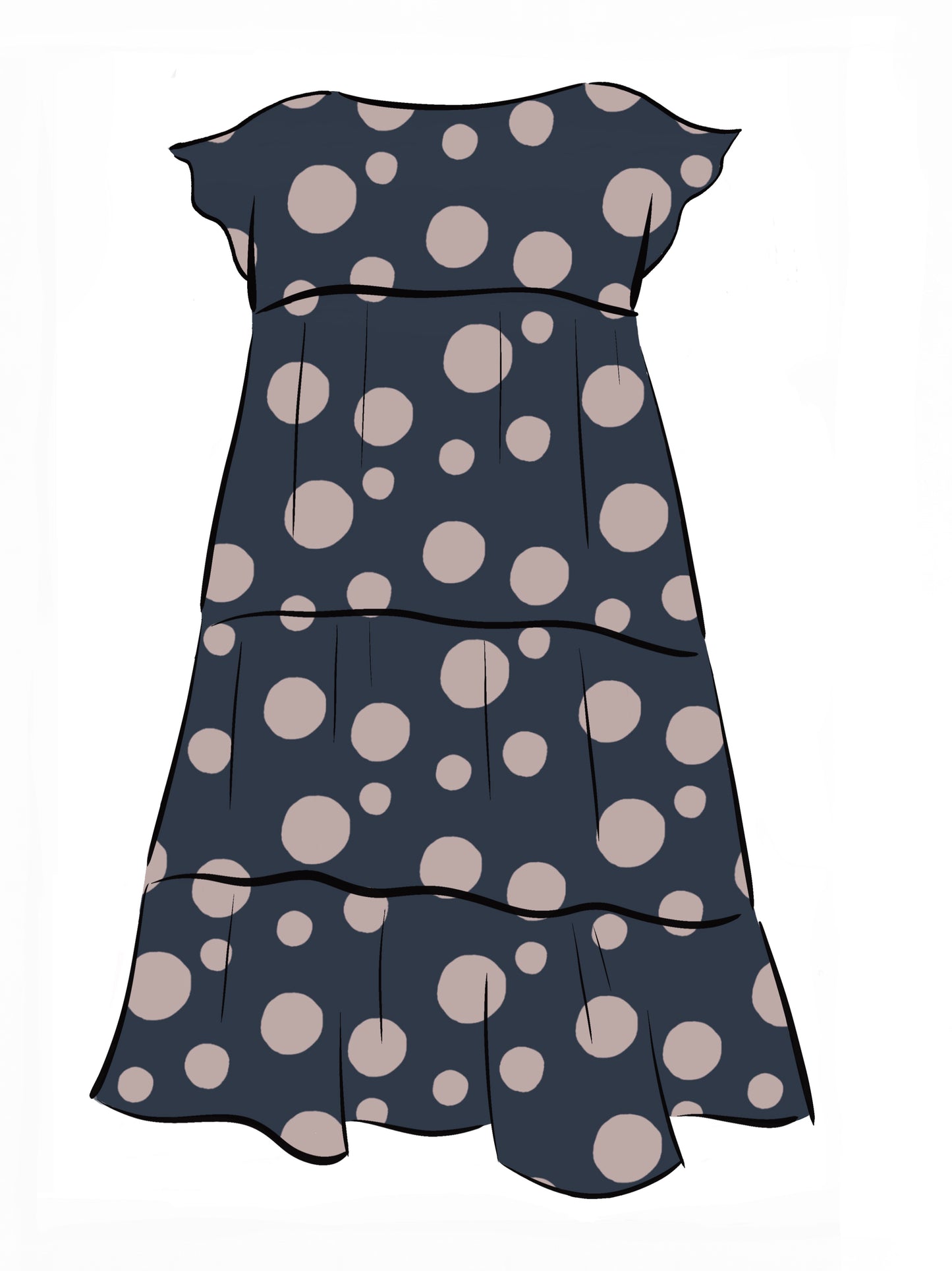 053 DESIGN YOUR OWN Organic Cotton Dark Blue/ Blush Pink Polka Dot Dress