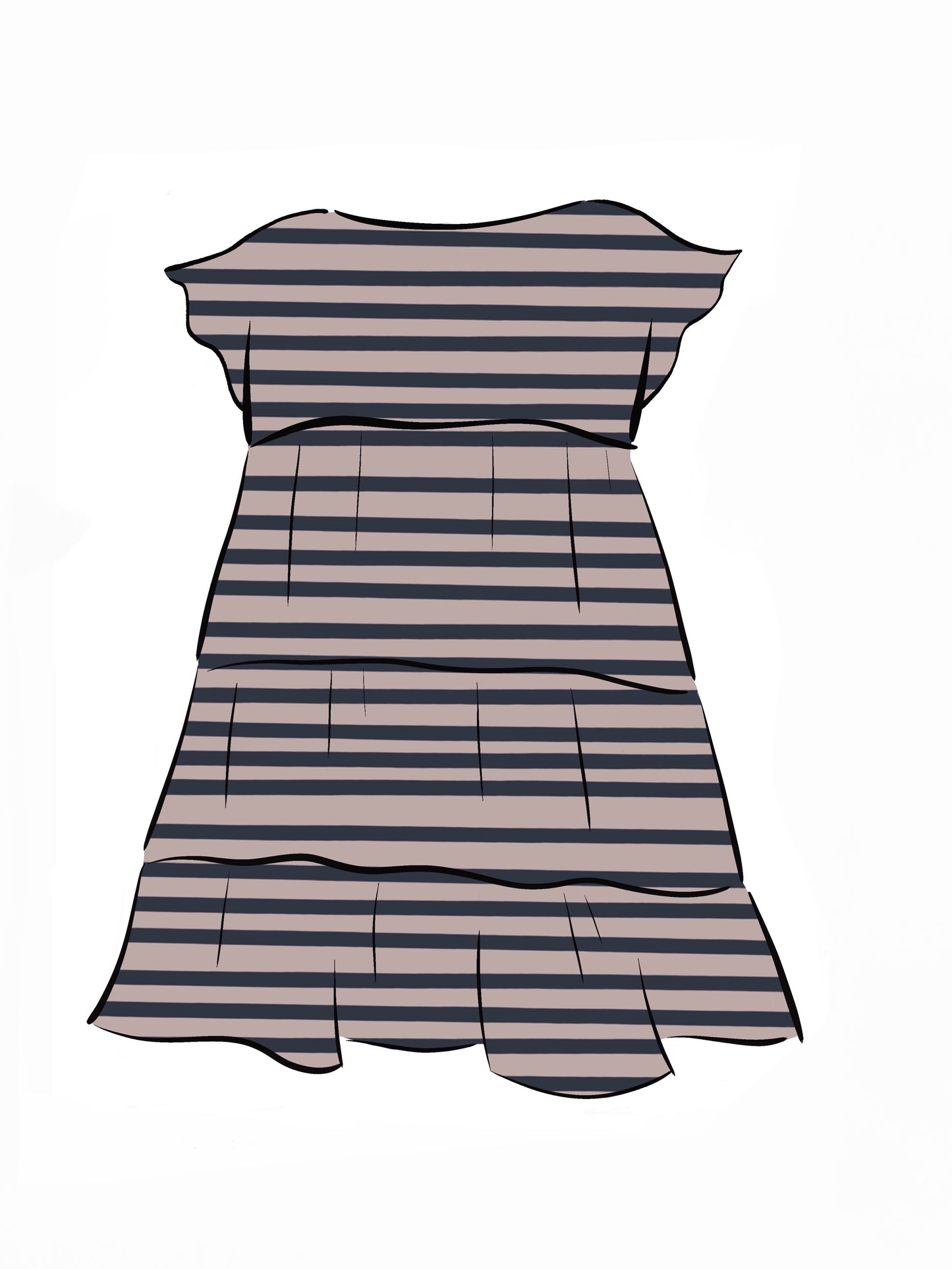 051 DESIGN YOUR OWN Organic Cotton Blush Pink/ Dark Blue Striped Dress