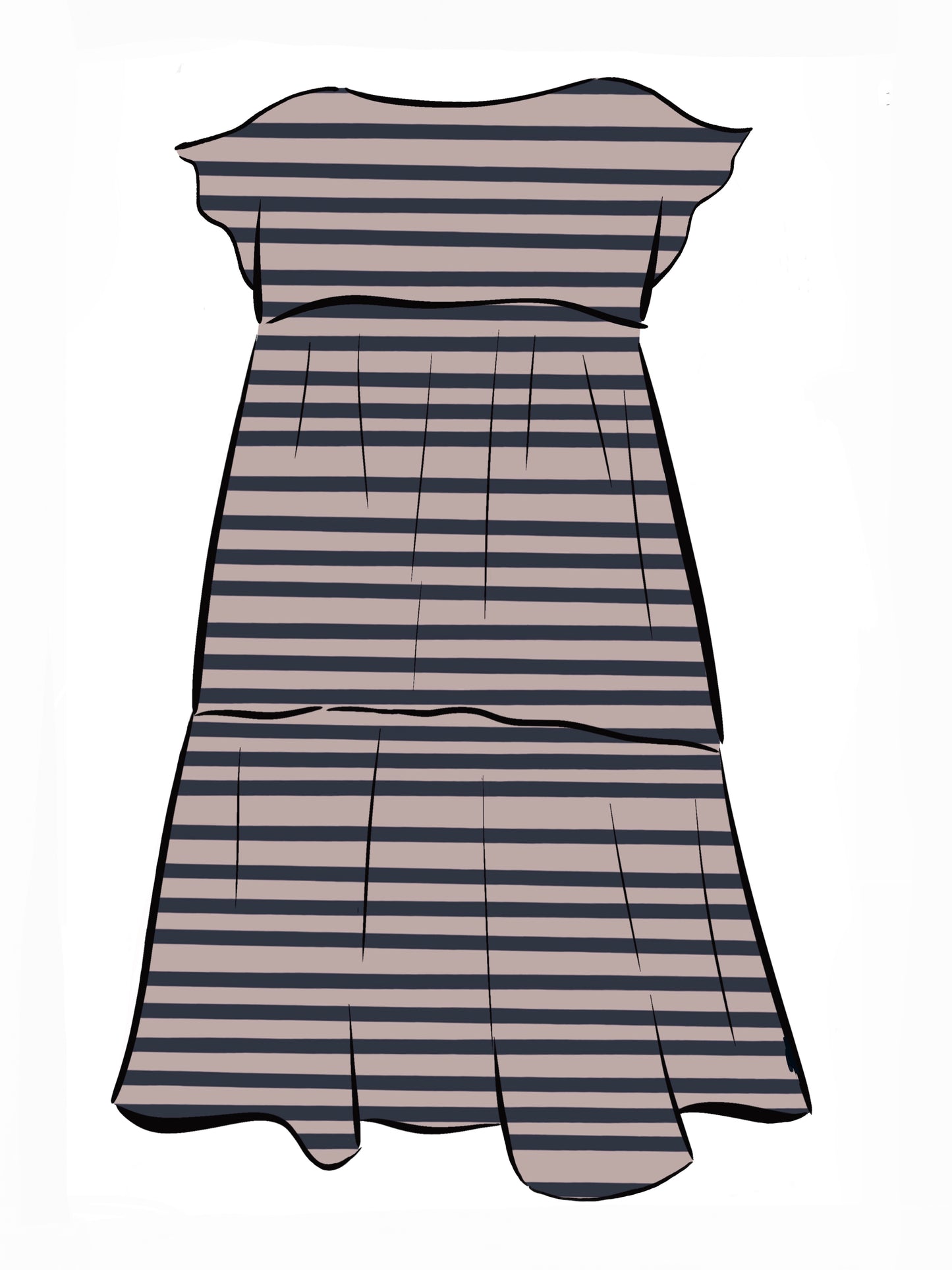 051 DESIGN YOUR OWN Organic Cotton Blush Pink/ Dark Blue Striped Dress