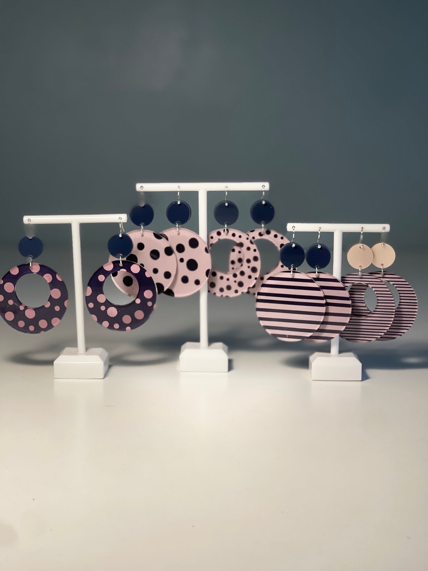 047 Dark Pink Spots and Stripes Earrings