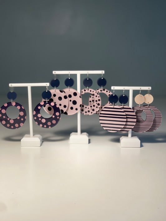 047 Dark Pink Spots and Stripes Earrings