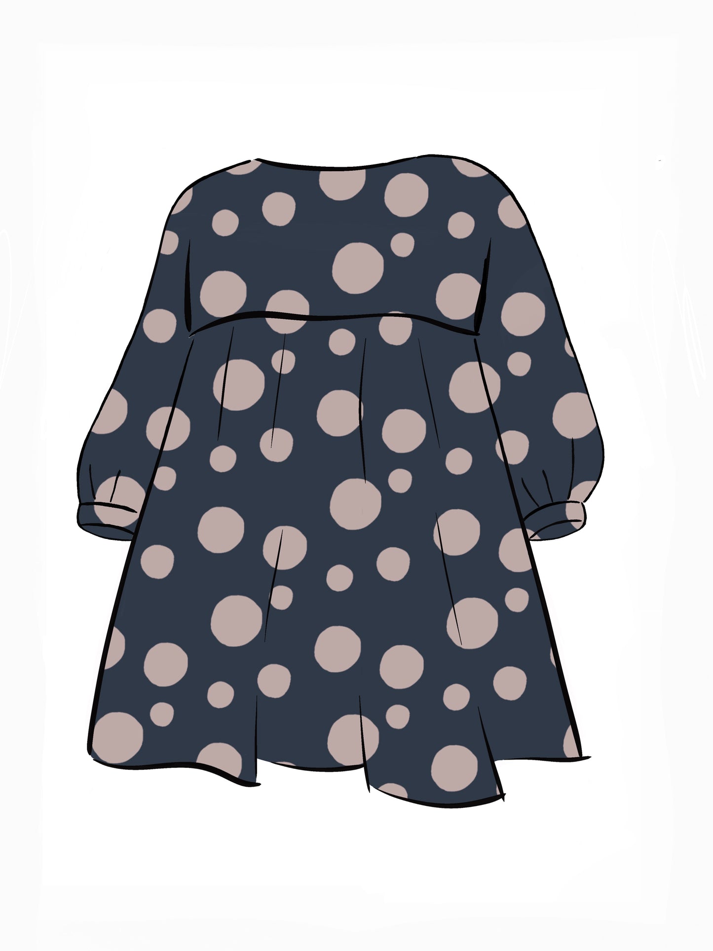 053 DESIGN YOUR OWN Organic Cotton Dark Blue/ Blush Pink Polka Dot Dress