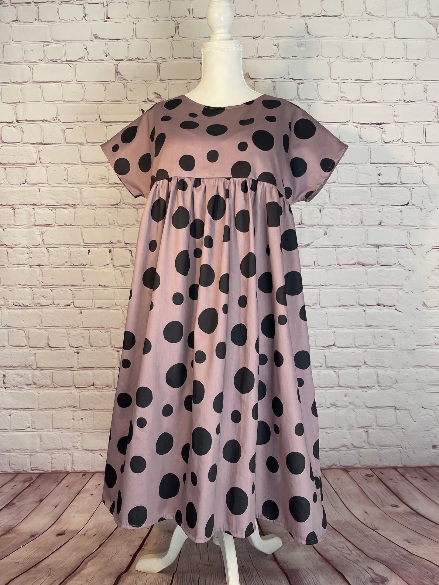 052 DESIGN YOUR OWN Organic Cotton Blush Pink/ Dark Blue Polka Dot Dress