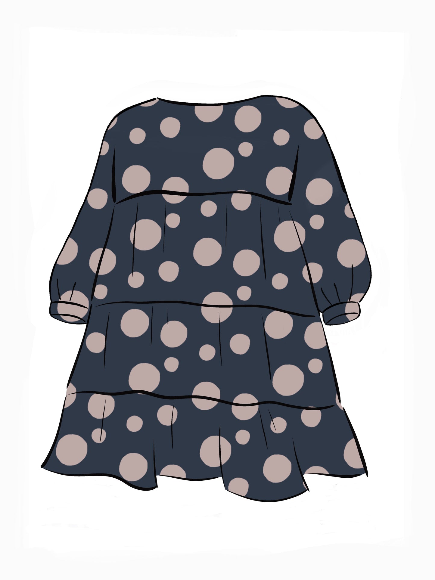 053 DESIGN YOUR OWN Organic Cotton Dark Blue/ Blush Pink Polka Dot Dress