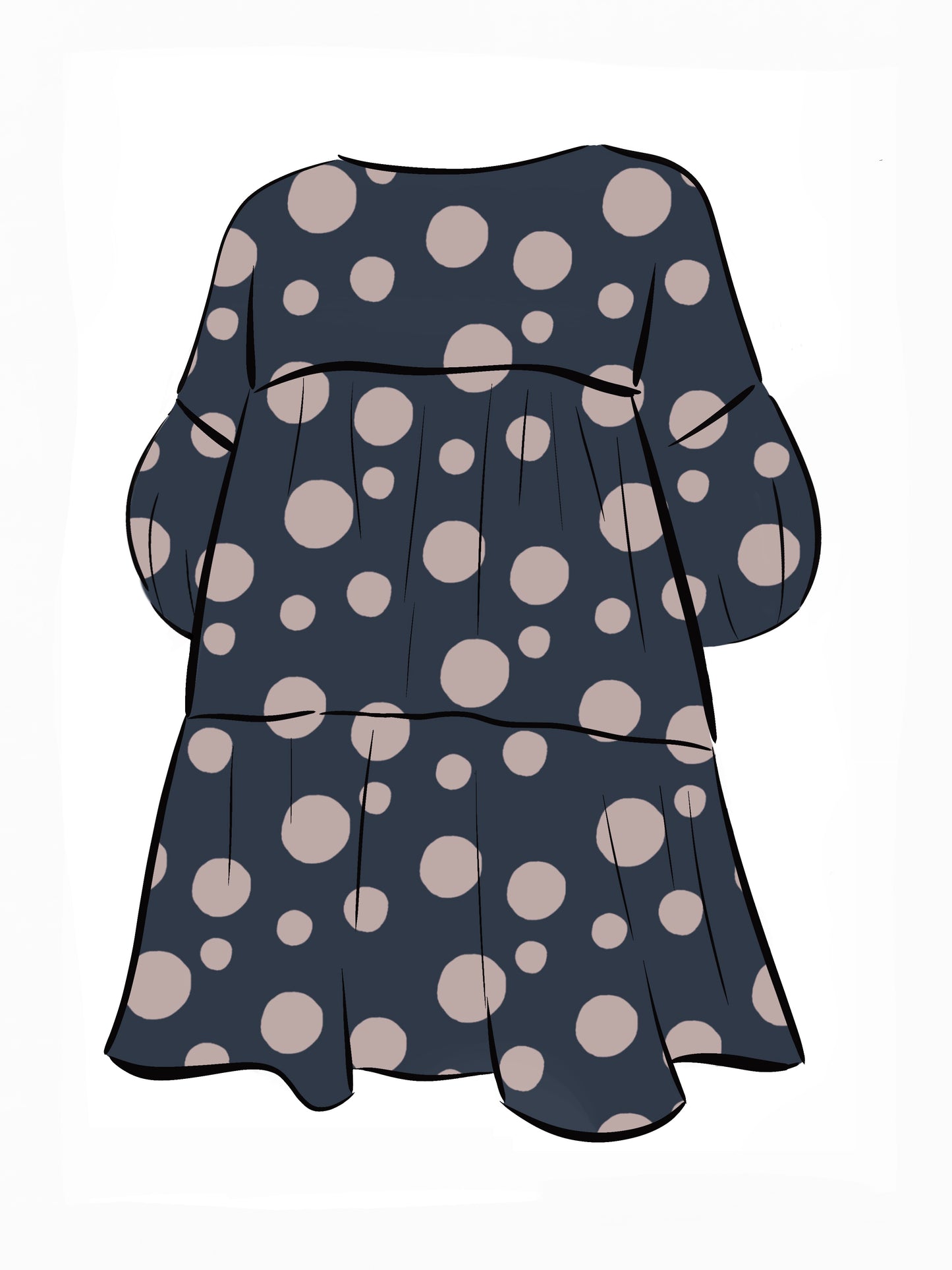 053 DESIGN YOUR OWN Organic Cotton Dark Blue/ Blush Pink Polka Dot Dress