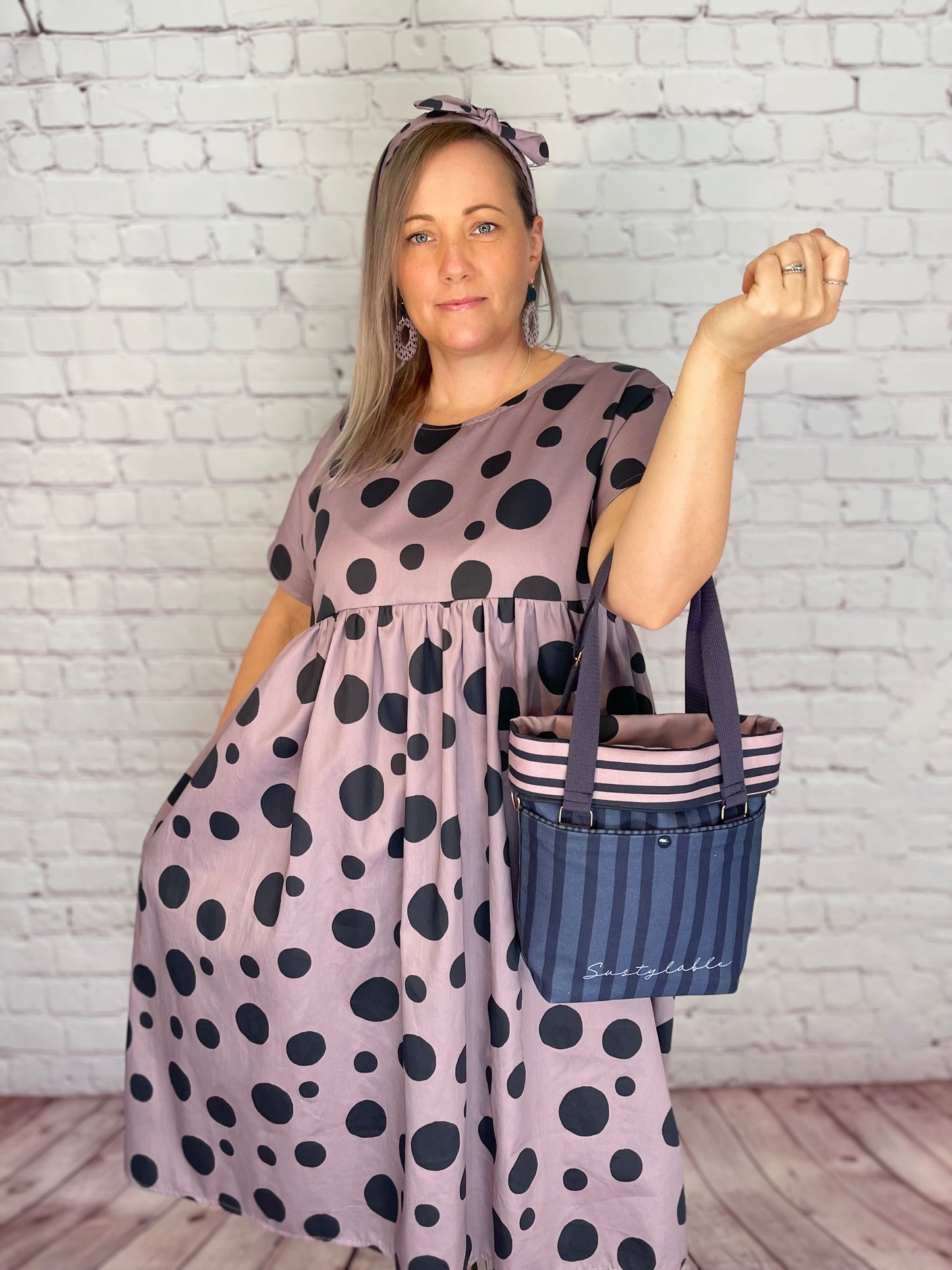 052 DESIGN YOUR OWN Organic Cotton Blush Pink/ Dark Blue Polka Dot Dress