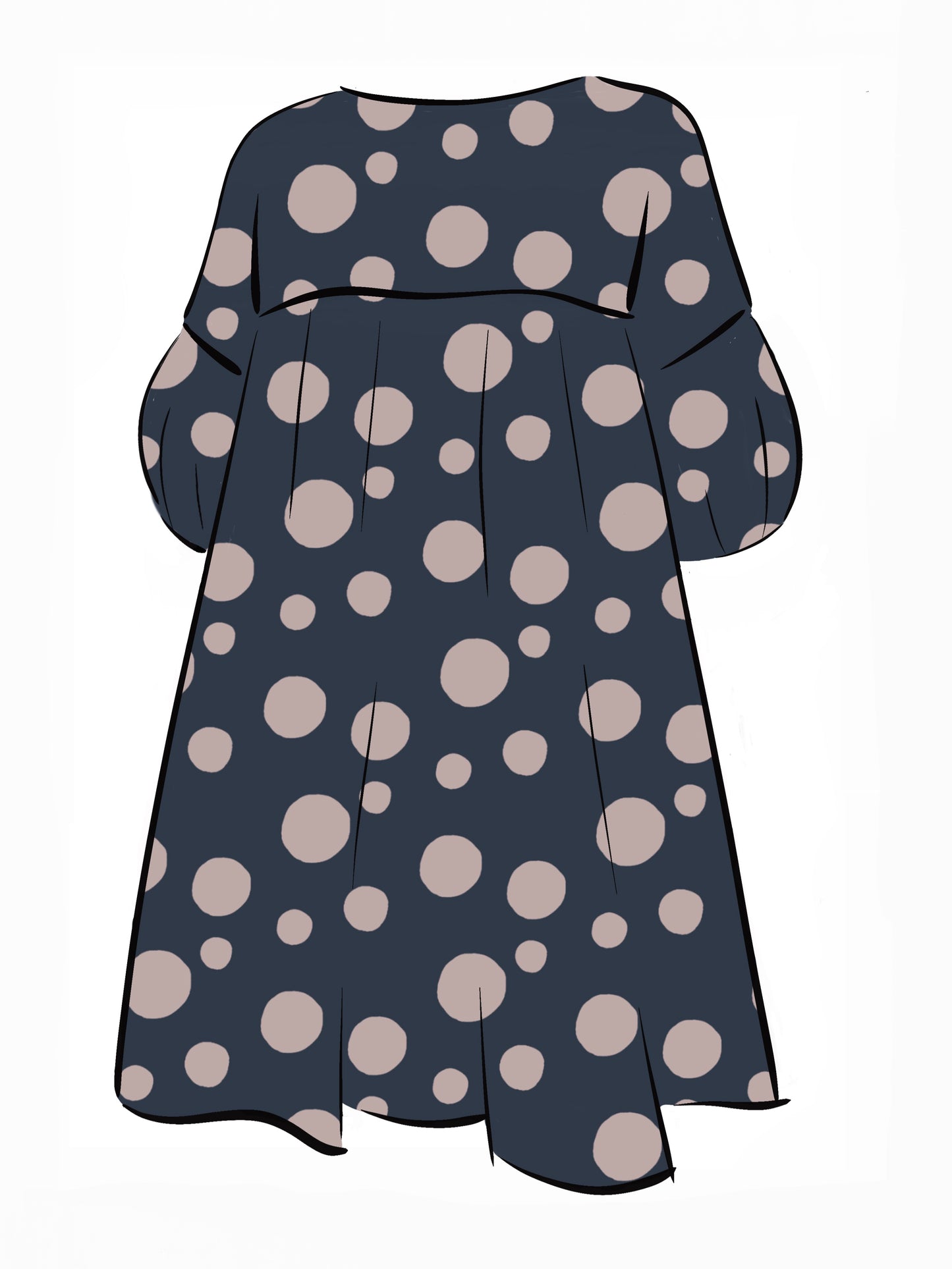 053 DESIGN YOUR OWN Organic Cotton Dark Blue/ Blush Pink Polka Dot Dress