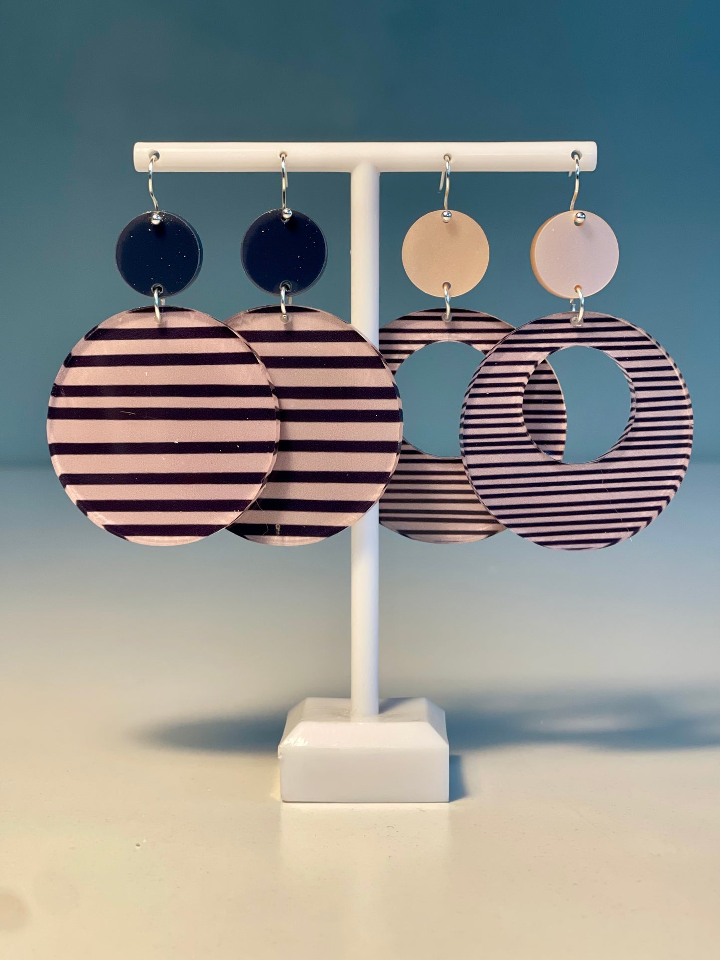 047 Dark Pink Spots and Stripes Earrings