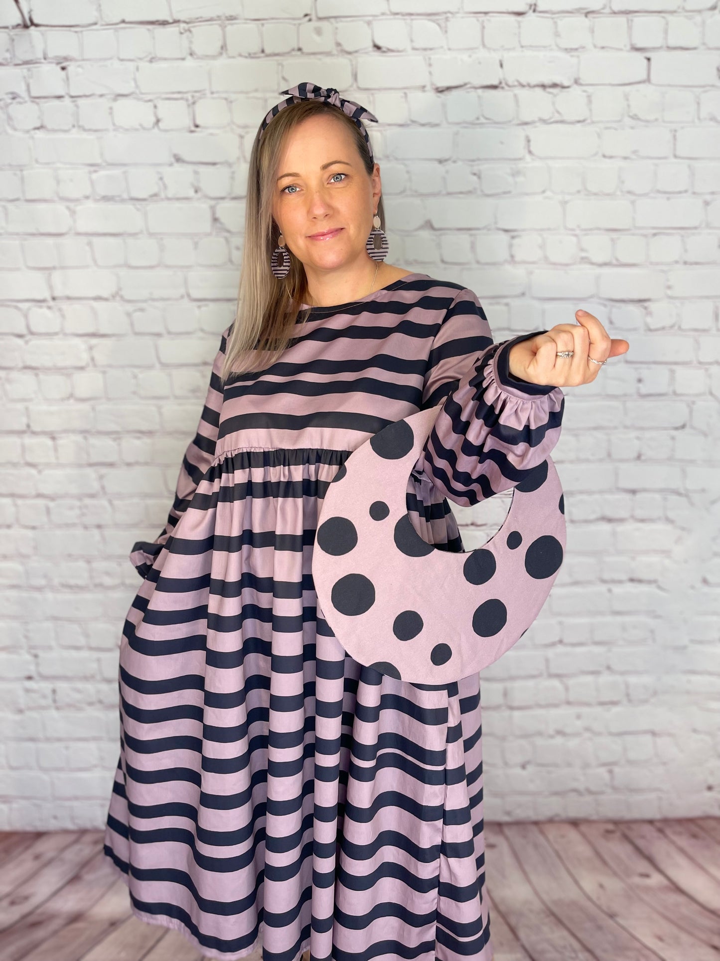 051 DESIGN YOUR OWN Organic Cotton Blush Pink/ Dark Blue Striped Dress