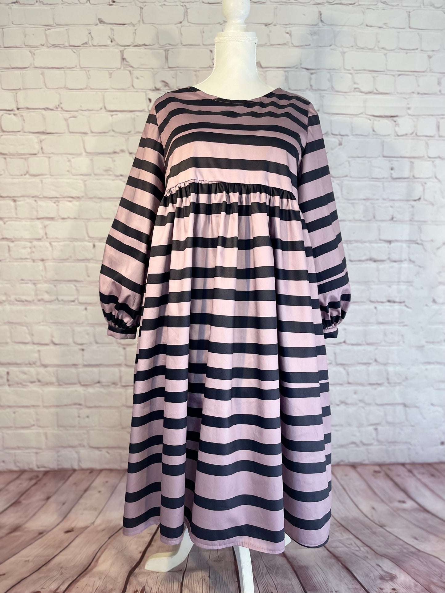 051 DESIGN YOUR OWN Organic Cotton Blush Pink/ Dark Blue Striped Dress