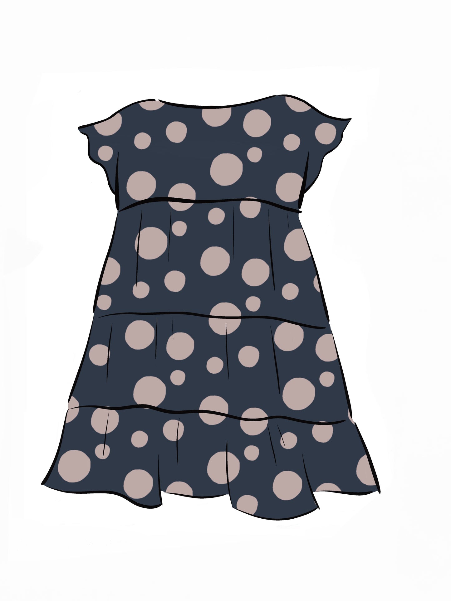 053 DESIGN YOUR OWN Organic Cotton Dark Blue/ Blush Pink Polka Dot Dress