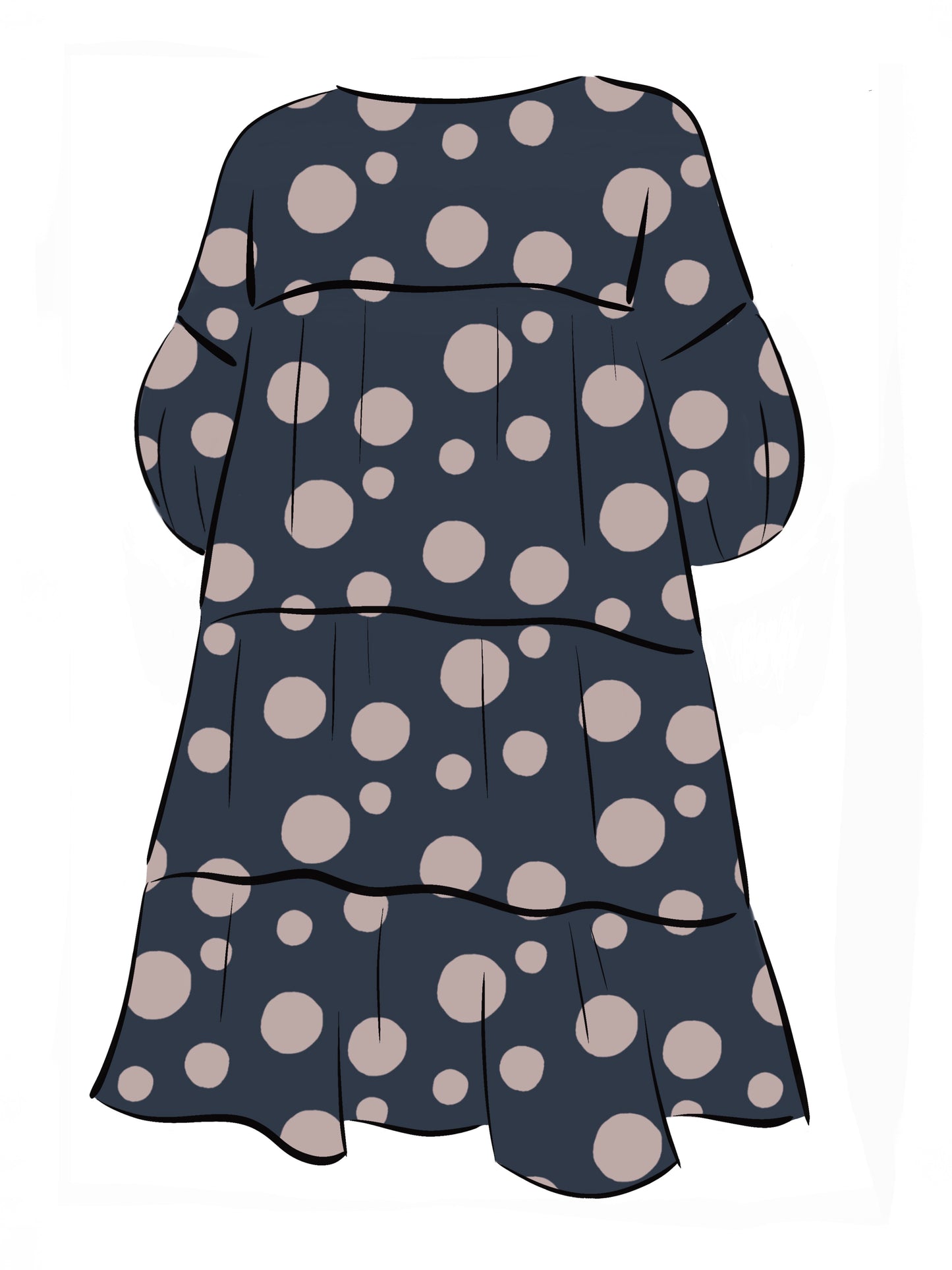 053 DESIGN YOUR OWN Organic Cotton Dark Blue/ Blush Pink Polka Dot Dress