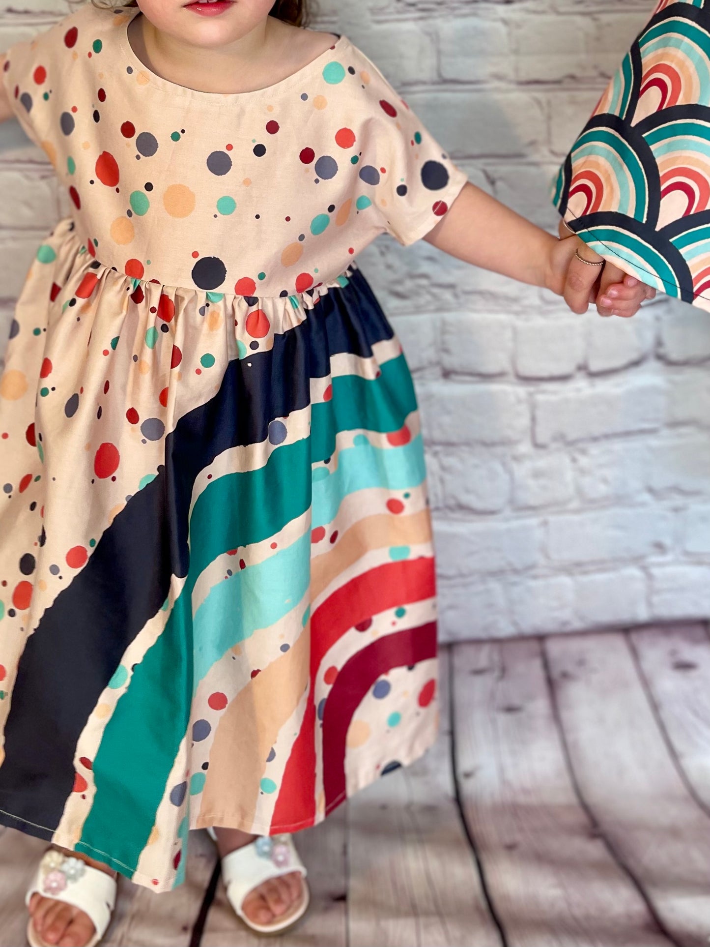 017 Organic Cotton Rainbow & Polka Dot Mini Me Dress