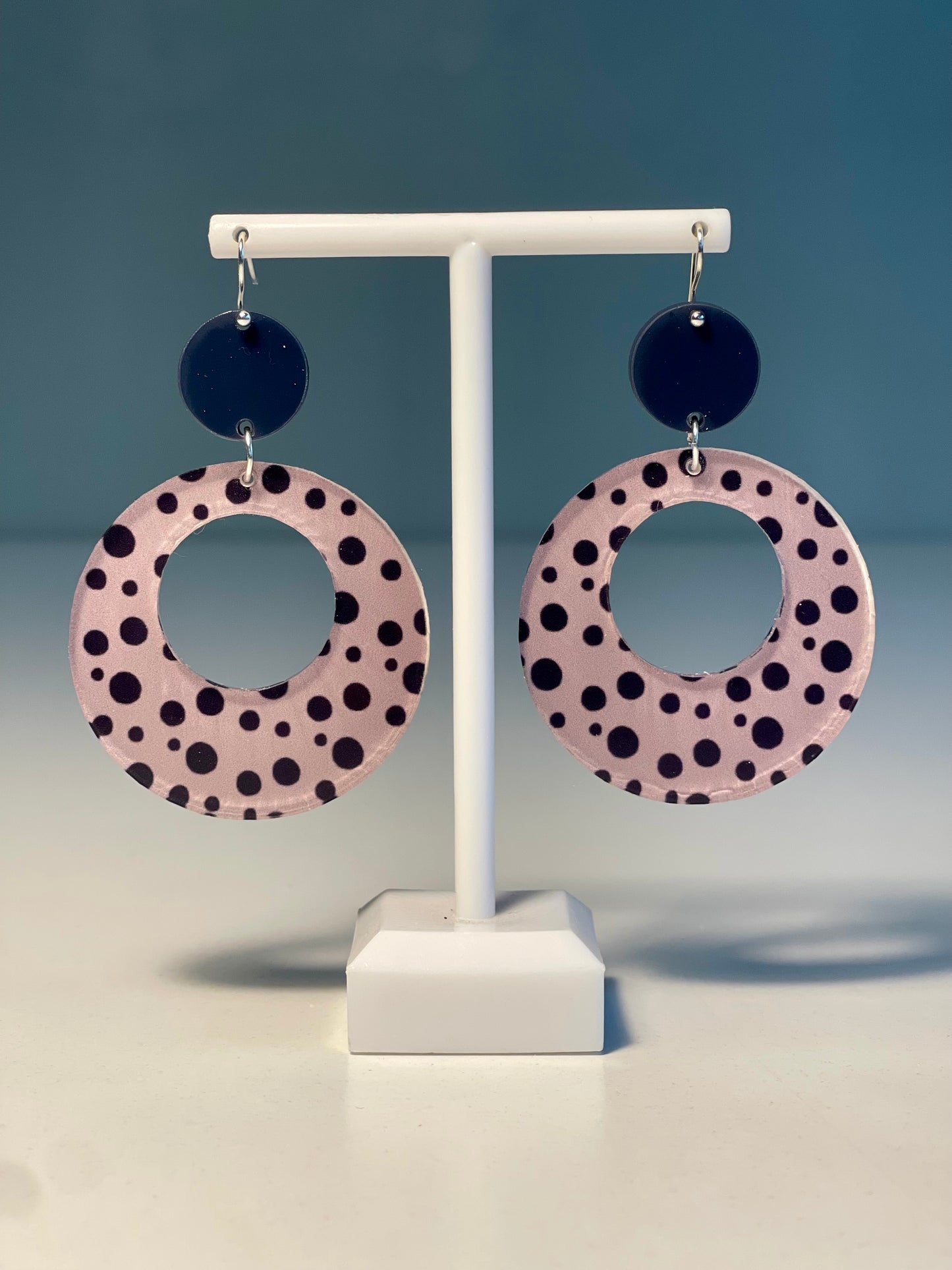047 Dark Pink Spots and Stripes Earrings