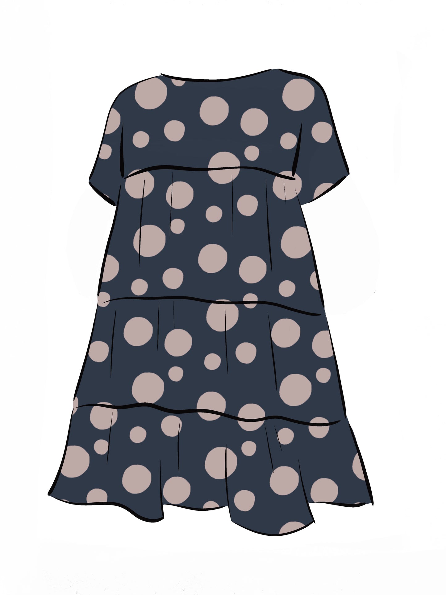 053 DESIGN YOUR OWN Organic Cotton Dark Blue/ Blush Pink Polka Dot Dress