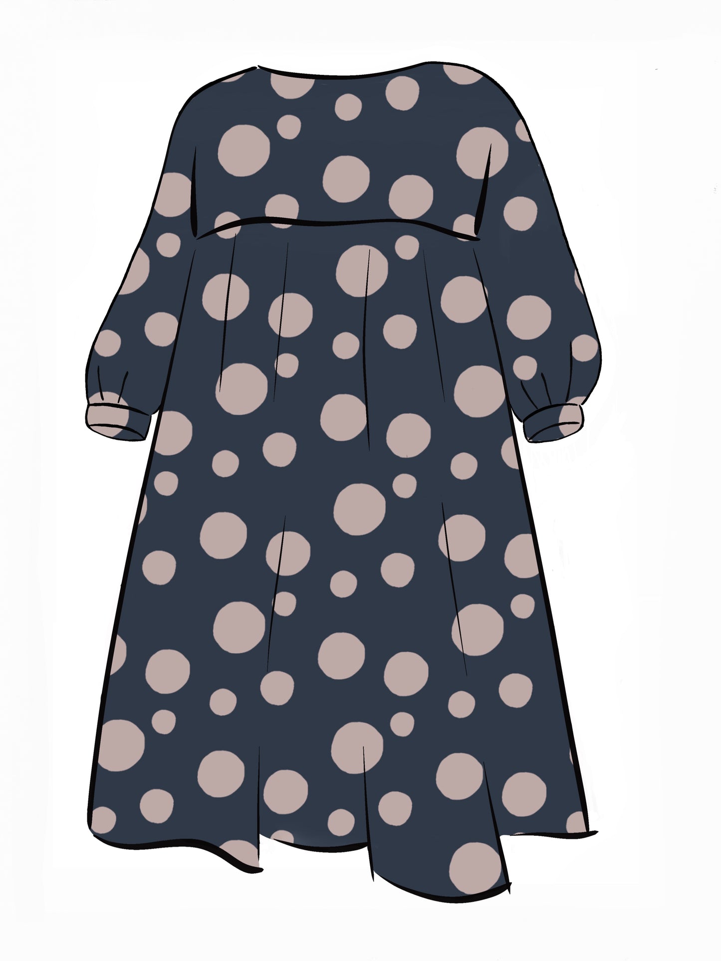053 DESIGN YOUR OWN Organic Cotton Dark Blue/ Blush Pink Polka Dot Dress