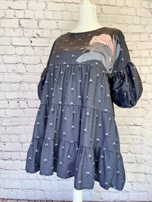 008 DESIGN YOUR OWN Organic Cotton “Protea” Dress Navy Blue
