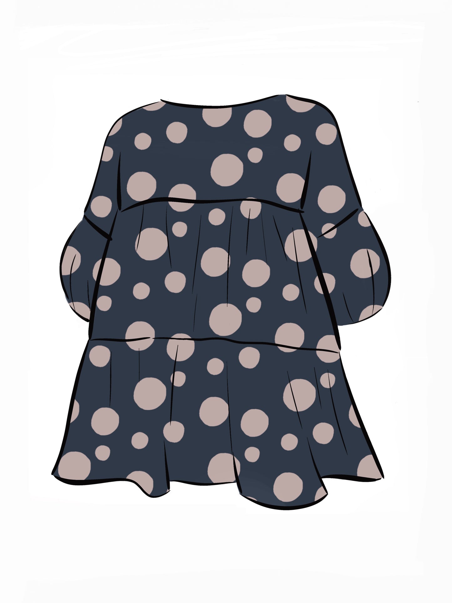 053 DESIGN YOUR OWN Organic Cotton Dark Blue/ Blush Pink Polka Dot Dress