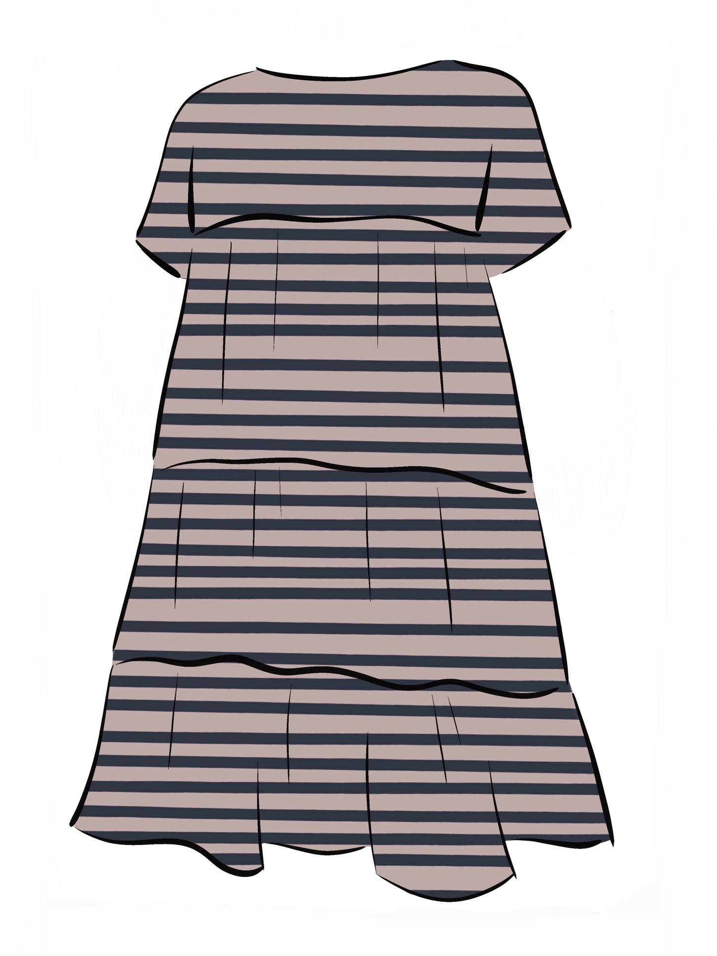 051 DESIGN YOUR OWN Organic Cotton Blush Pink/ Dark Blue Striped Dress