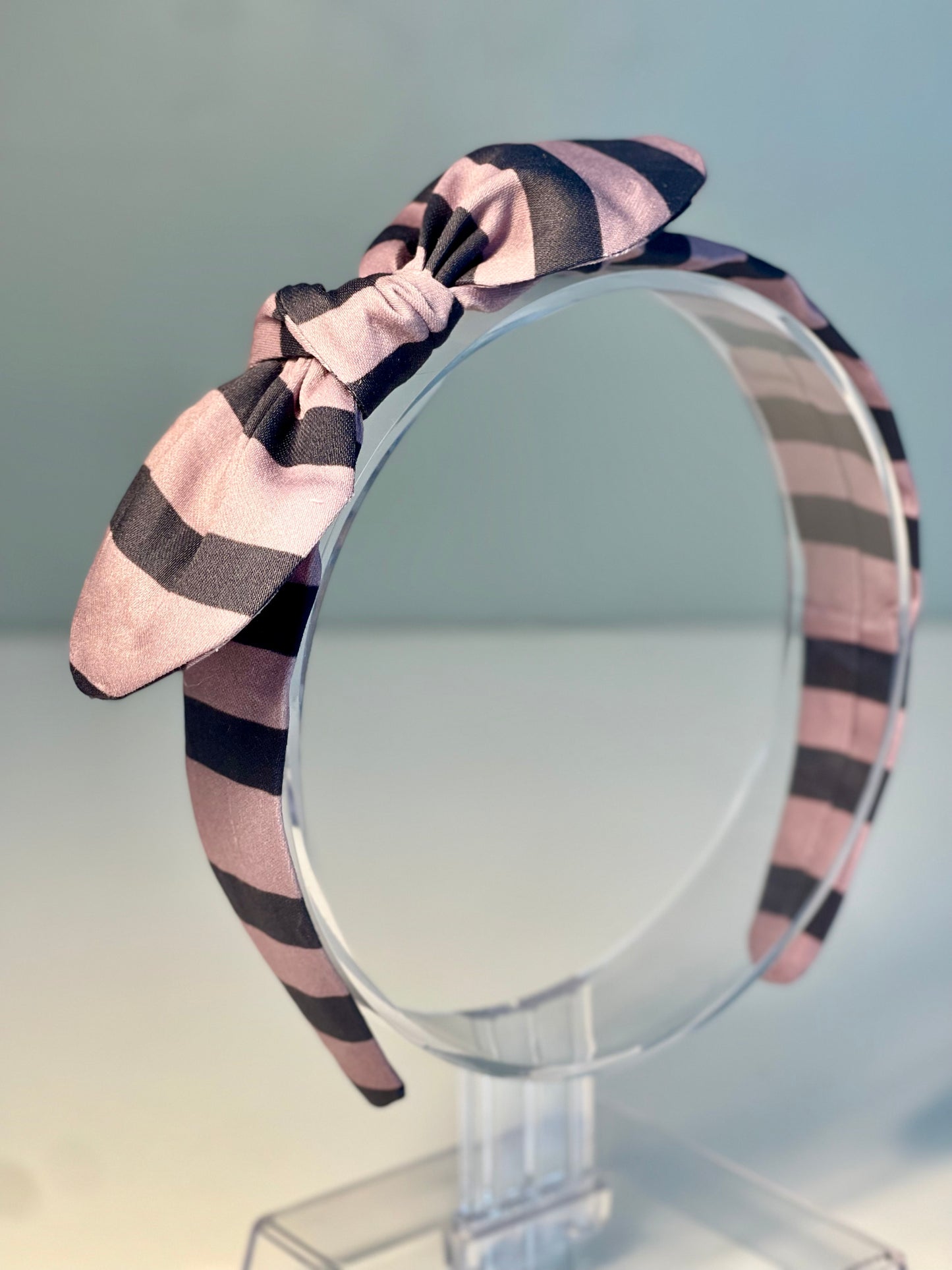 048 Organic Cotton Dark Pink/ Navy Spots and Stripes Headband
