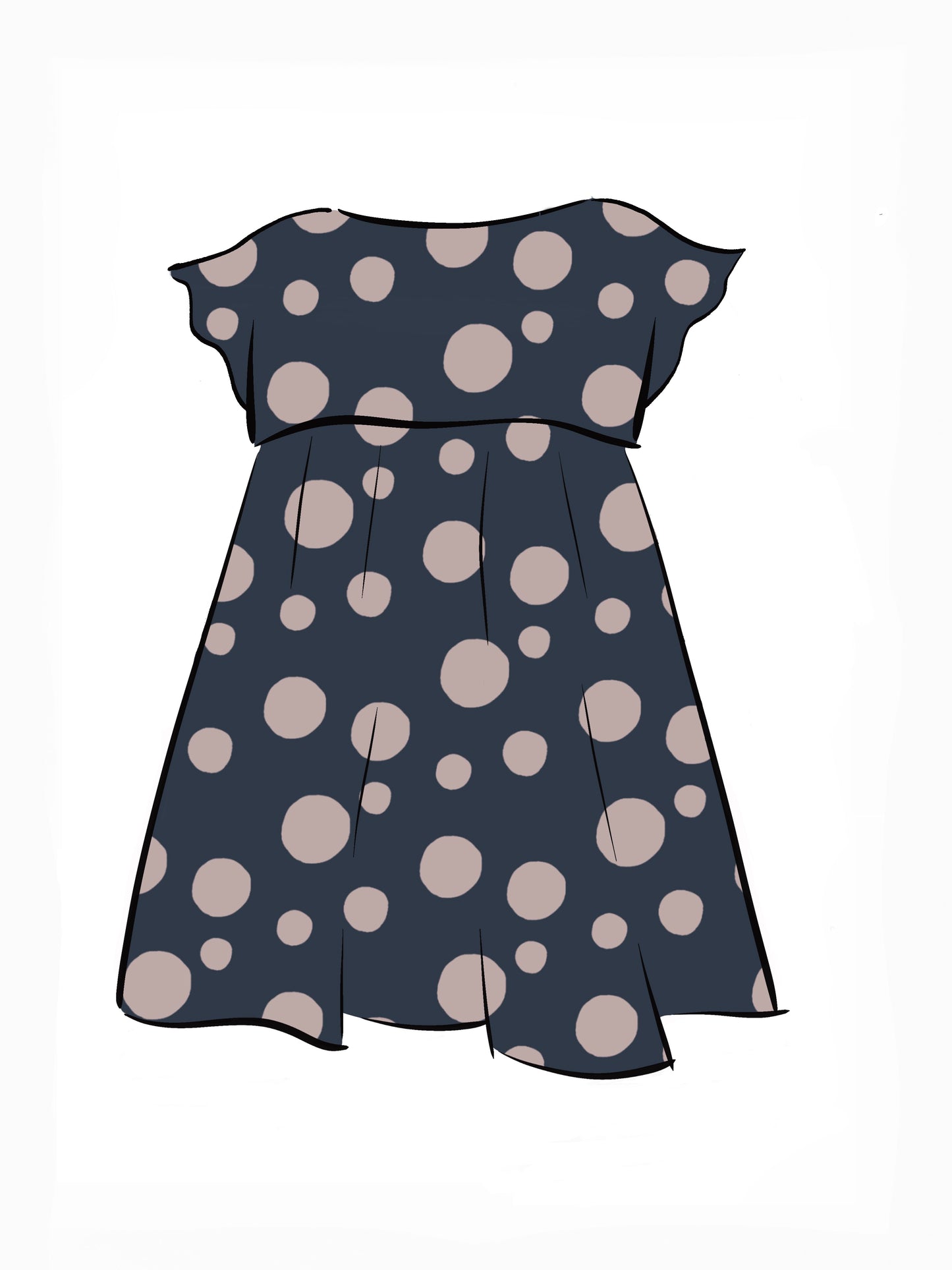 053 DESIGN YOUR OWN Organic Cotton Dark Blue/ Blush Pink Polka Dot Dress