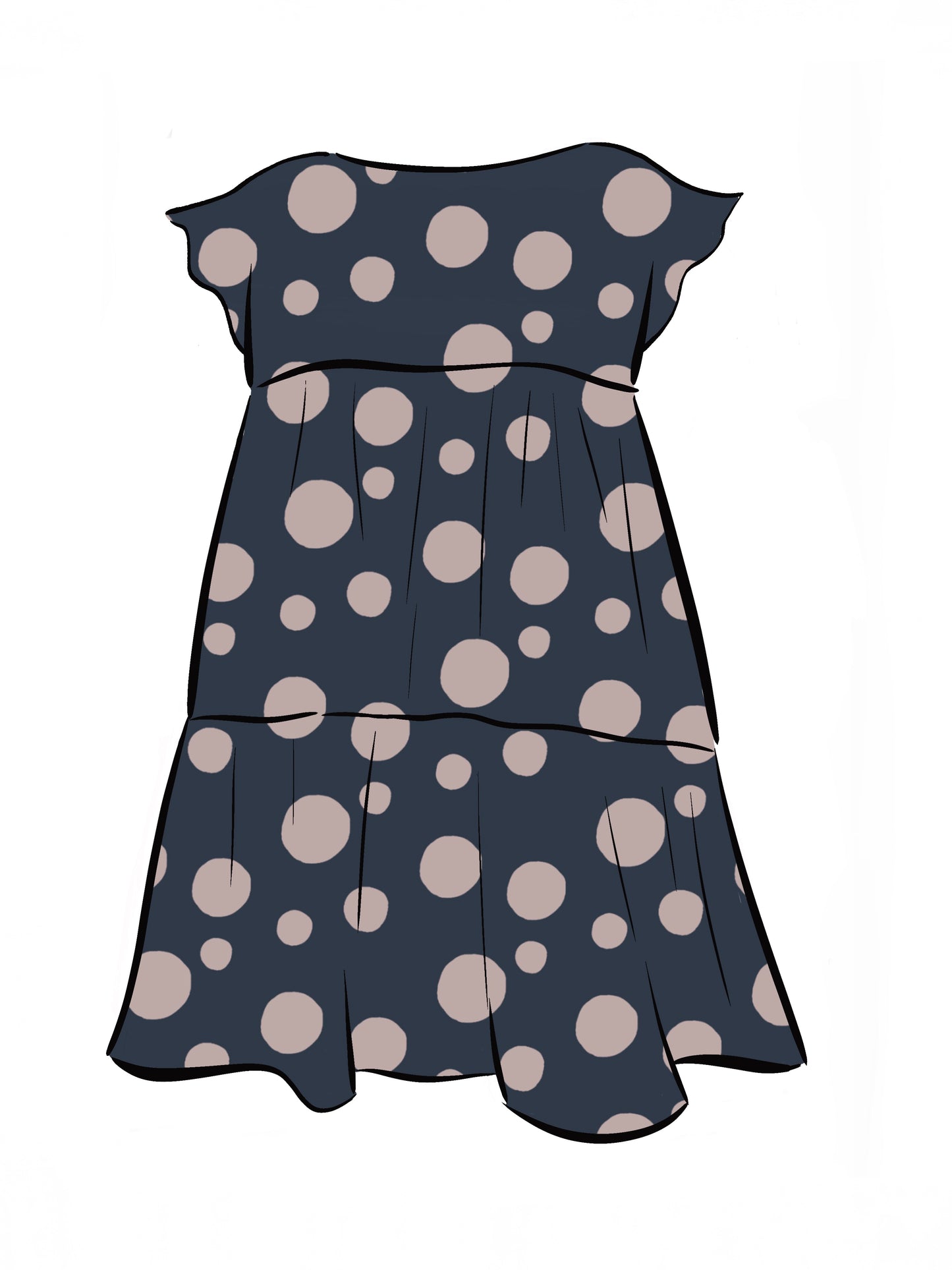 053 DESIGN YOUR OWN Organic Cotton Dark Blue/ Blush Pink Polka Dot Dress
