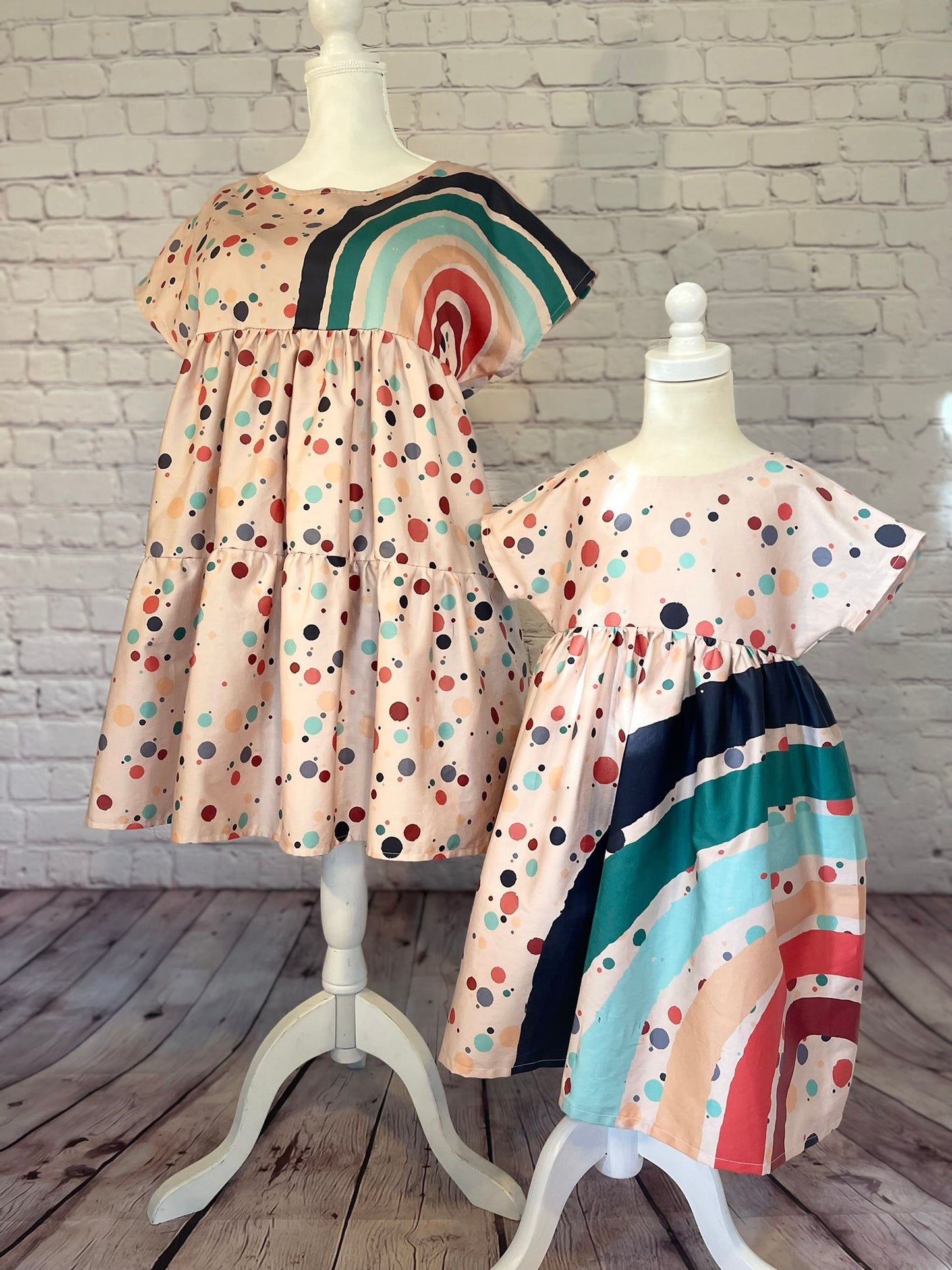 017 Organic Cotton Rainbow & Polka Dot Mini Me Dress