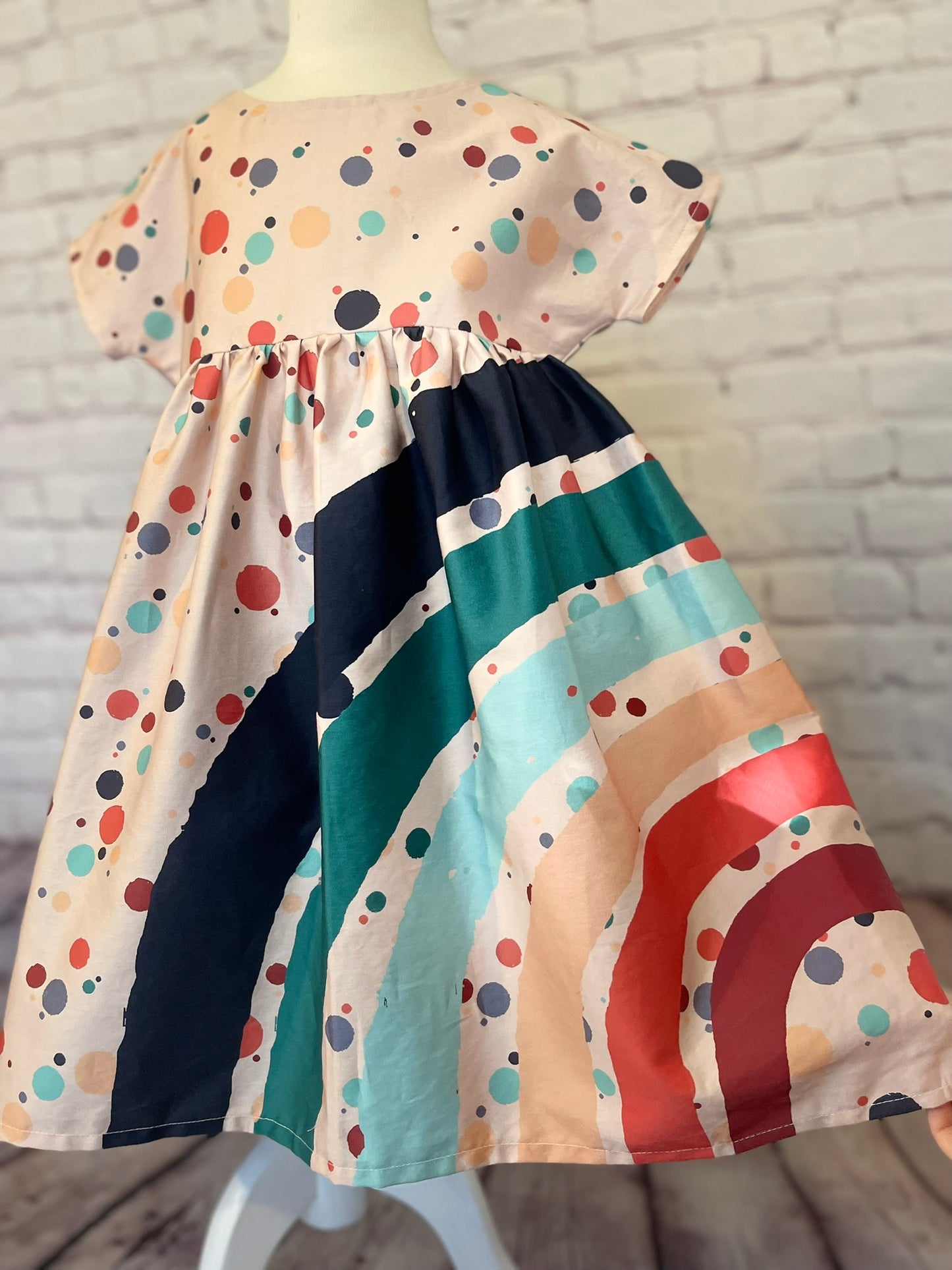 017 Organic Cotton Rainbow & Polka Dot Mini Me Dress