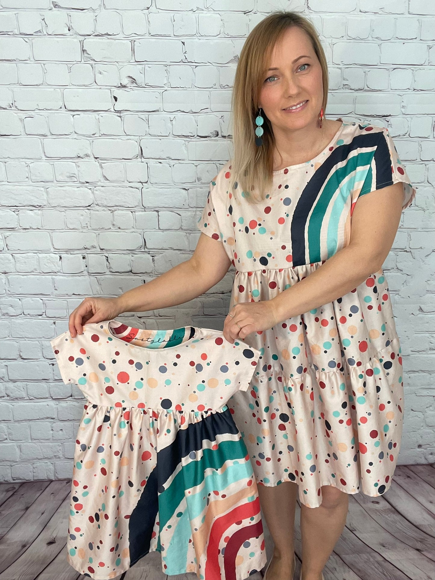 017 Organic Cotton Rainbow & Polka Dot Mini Me Dress